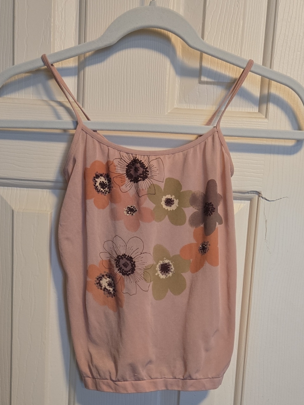 Women’s Sheer Pink Floral Spaghetti Strap Tank Top
